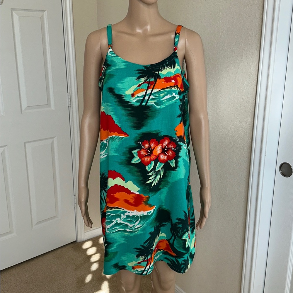 Tropical Island Planet Miami Beach Print Sleeveless Dress Size XL